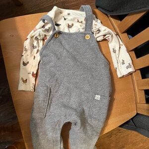 Carter's Gray Overalls with Cream Animal Print Shirt